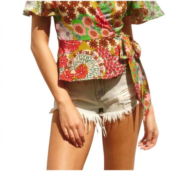 NEW DRESS FORUM willa origami wrap blouse top in japanese garden - Picture 1 of 5